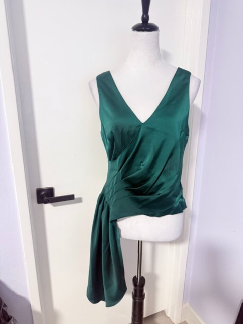 Women's Asymmetrical Pleated V-Neck Top